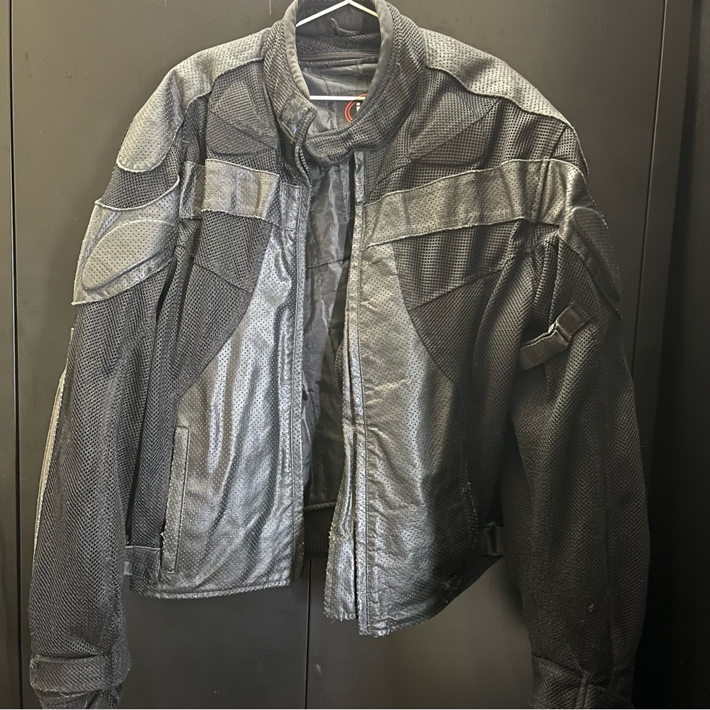 10K Genuine Leather Motorcycle Jacket Men XXL Black Zip Out Liner Padded Offroad